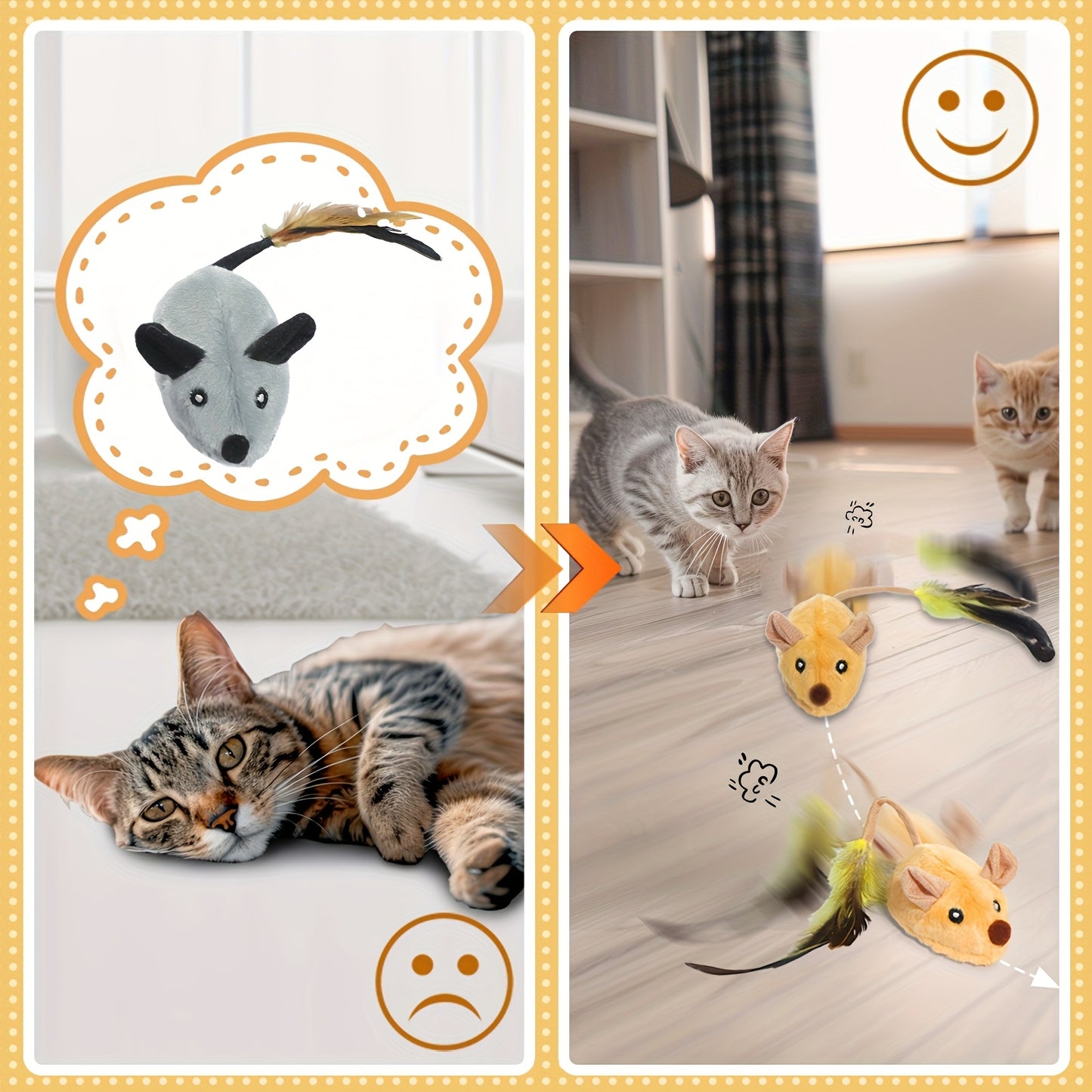 Interactive Rechargeable LED Cat Mouse Toy with Feather Tail