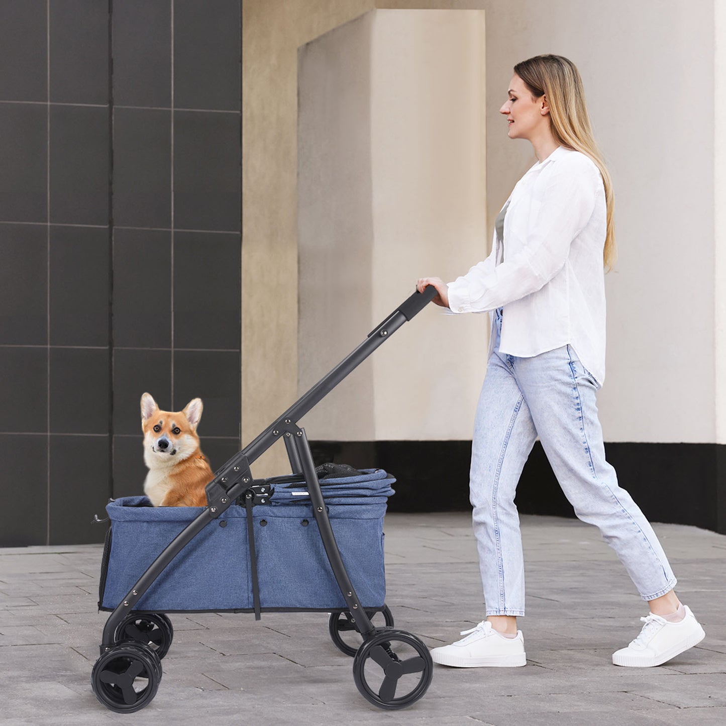 Portable Pet Stroller One Click Folding Full Mesh Ventilation