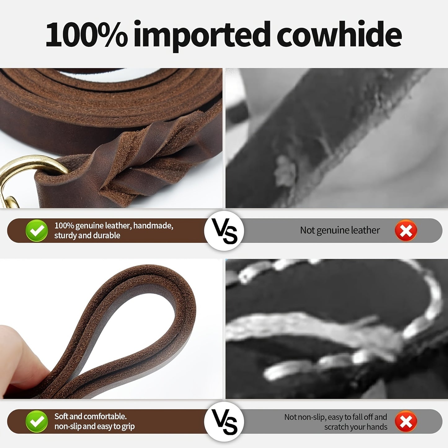 Handcrafted Braided Leather Dog Leash with Comfortable Non-Slip Handle
