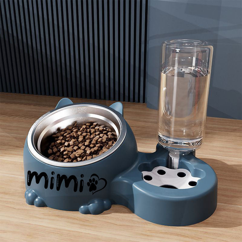 Custom Name Stainless Steel Cat Bowl With Water Dispenser