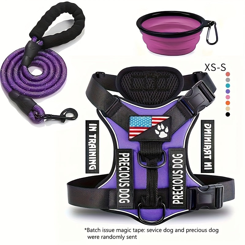 Reflective Service Dog Harness Set With Leash 5 Patches Kit