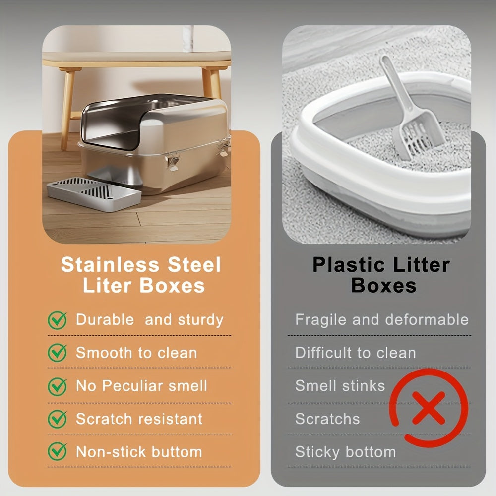 Stainless Steel Cat Litter Box for Easy Cleaning and Durability