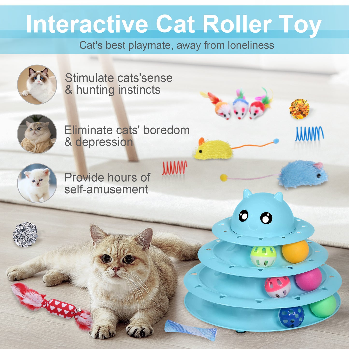 Upsky Cat Toys Roller Turntable Set for Indoor Cats