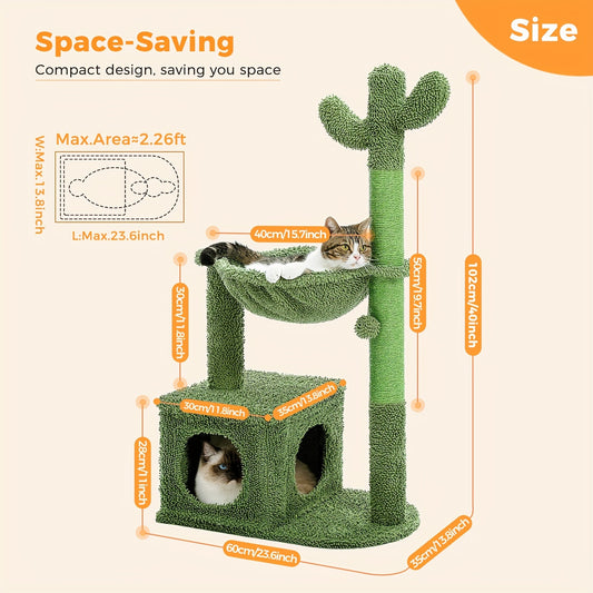 Cactus Cat Tree With Hammock And Scratching Post For Cats