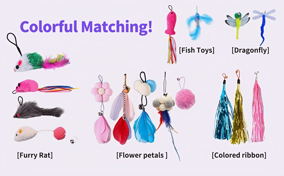 Interactive Cat Wand Toy With Retractable Feather Refills