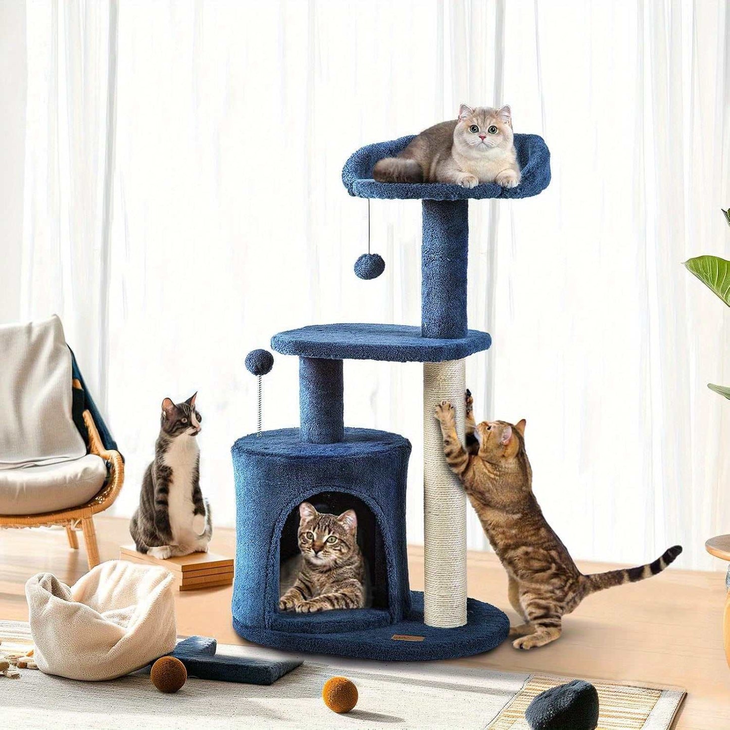 CLEVAHOME Cozy Cat Tree with Scratching Posts and Perches