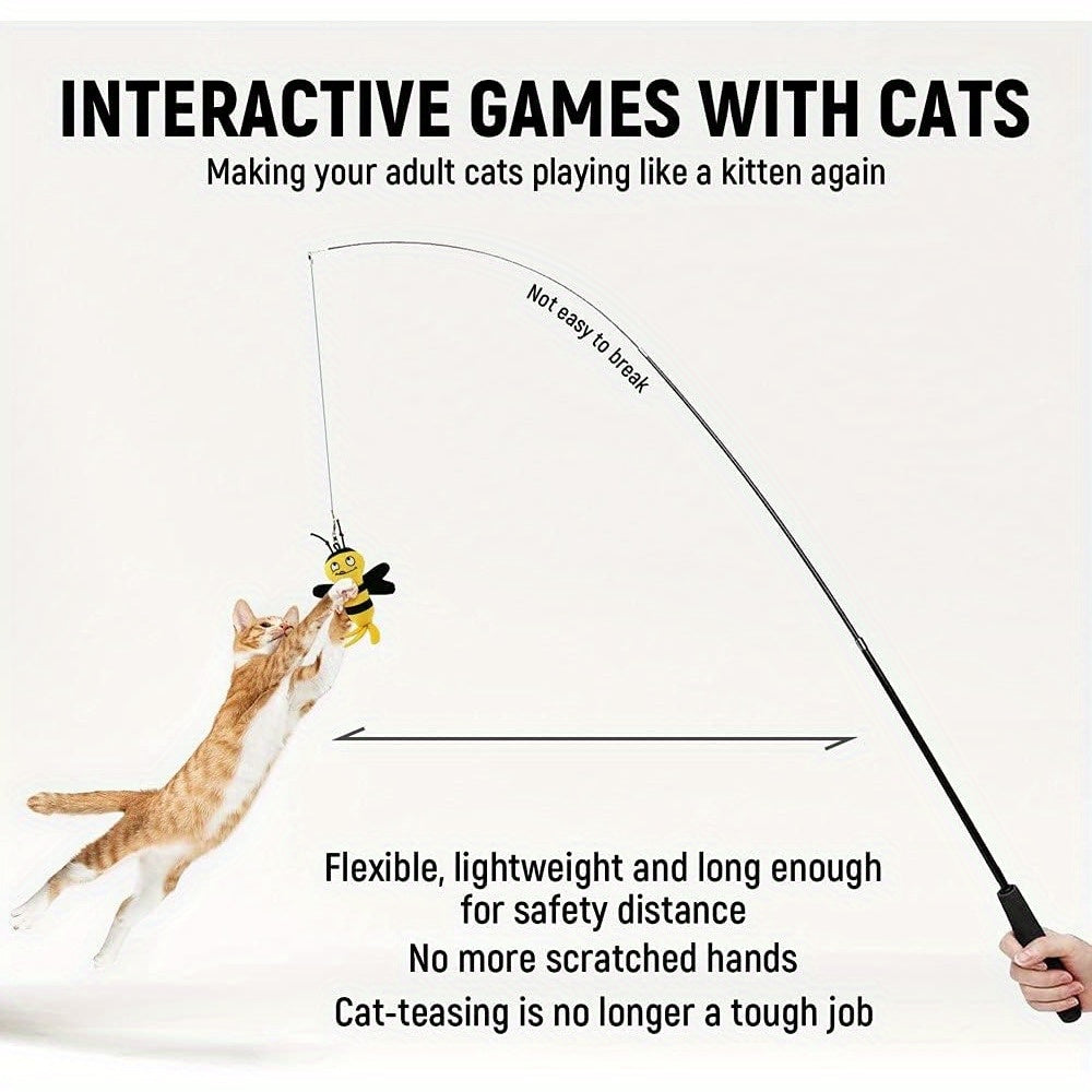 Cat Wand Toy Cat Fishing Pole Retractable Interactive Toy