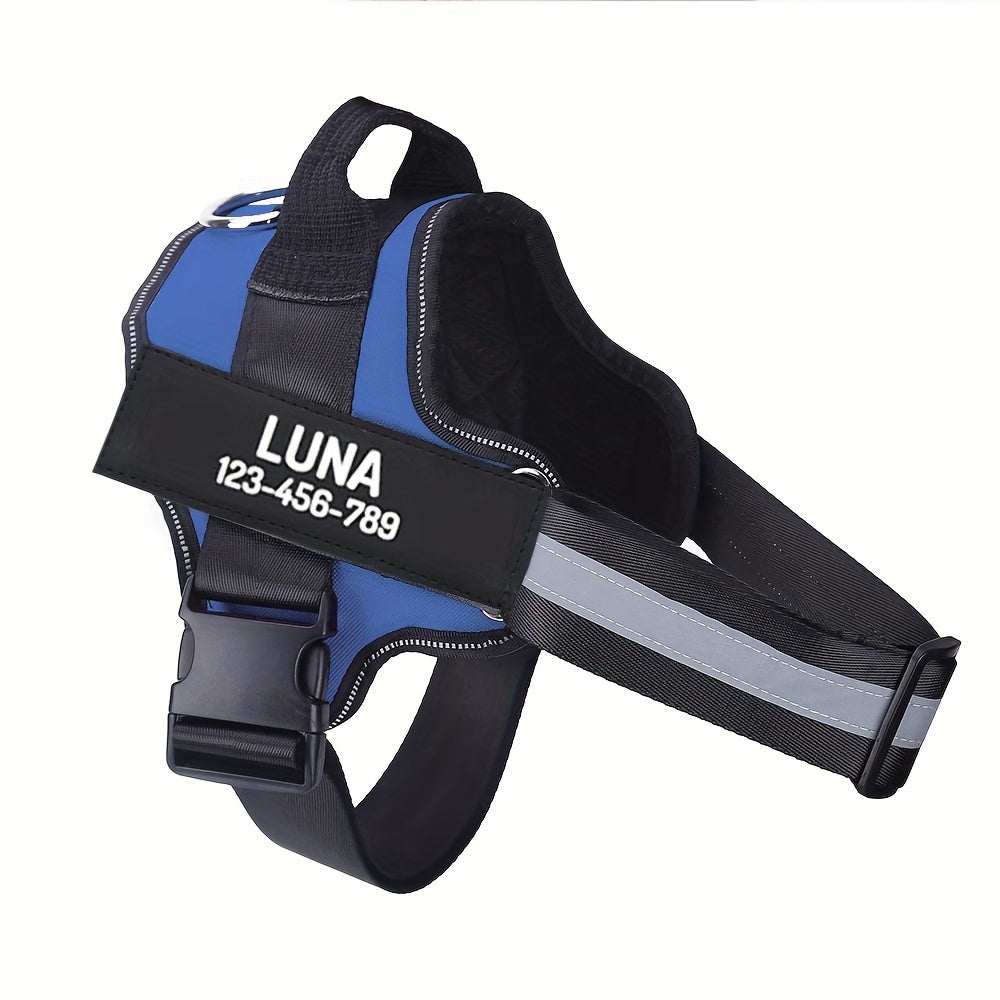 Customizable heavy duty no pull dog harness with personalized details and adjustable straps