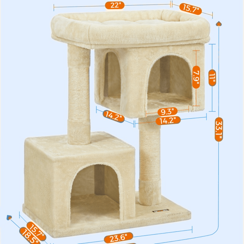 Cat Tree Tower For Indoor Cats With Two Caves And Perch