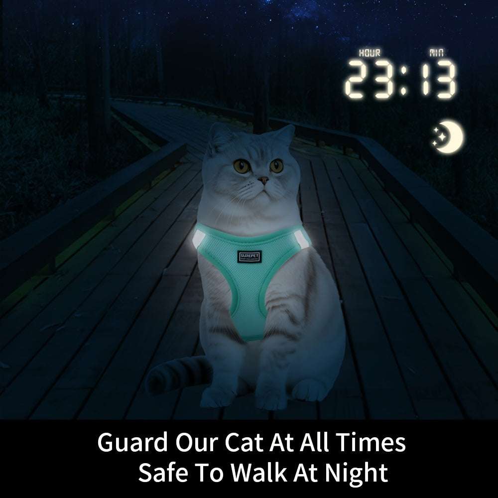 Adjustable Cat Harness with Reflective Strap for Safe Walking
