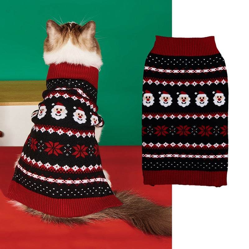 Christmas Santa Claus knit dog sweater in red acrylic fabric with festive holiday pattern and button closure