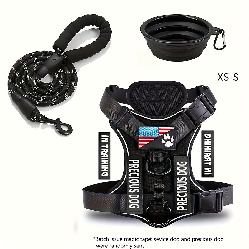 Reflective Service Dog Harness Set With Leash 5 Patches Kit