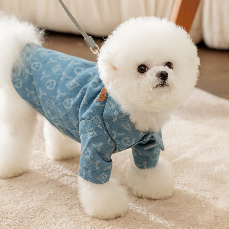 Trendy Denim Dog Jacket with Leash Attachment for Cool Pets