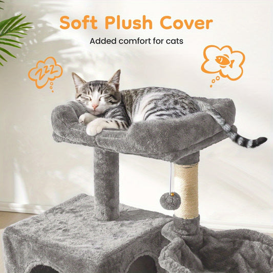 Multi-Level Cat Tower with Scratching Posts and Hammocks