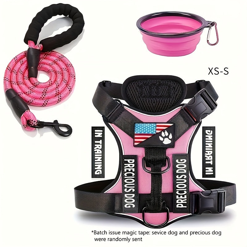 Reflective Service Dog Harness Set With Leash 5 Patches Kit