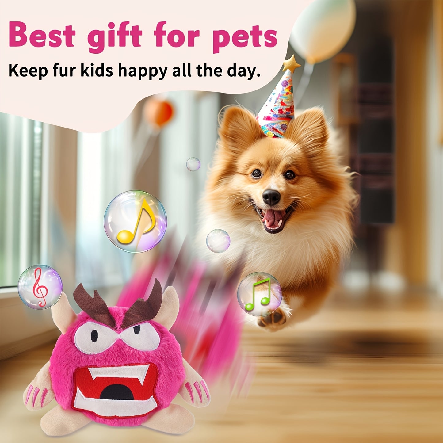 Teddy Run Interactive Monster Plush Ball Dog Toy Squeaky Fun