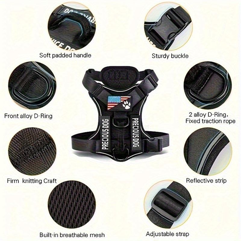 Reflective Service Dog Harness Set With Leash 5 Patches Kit