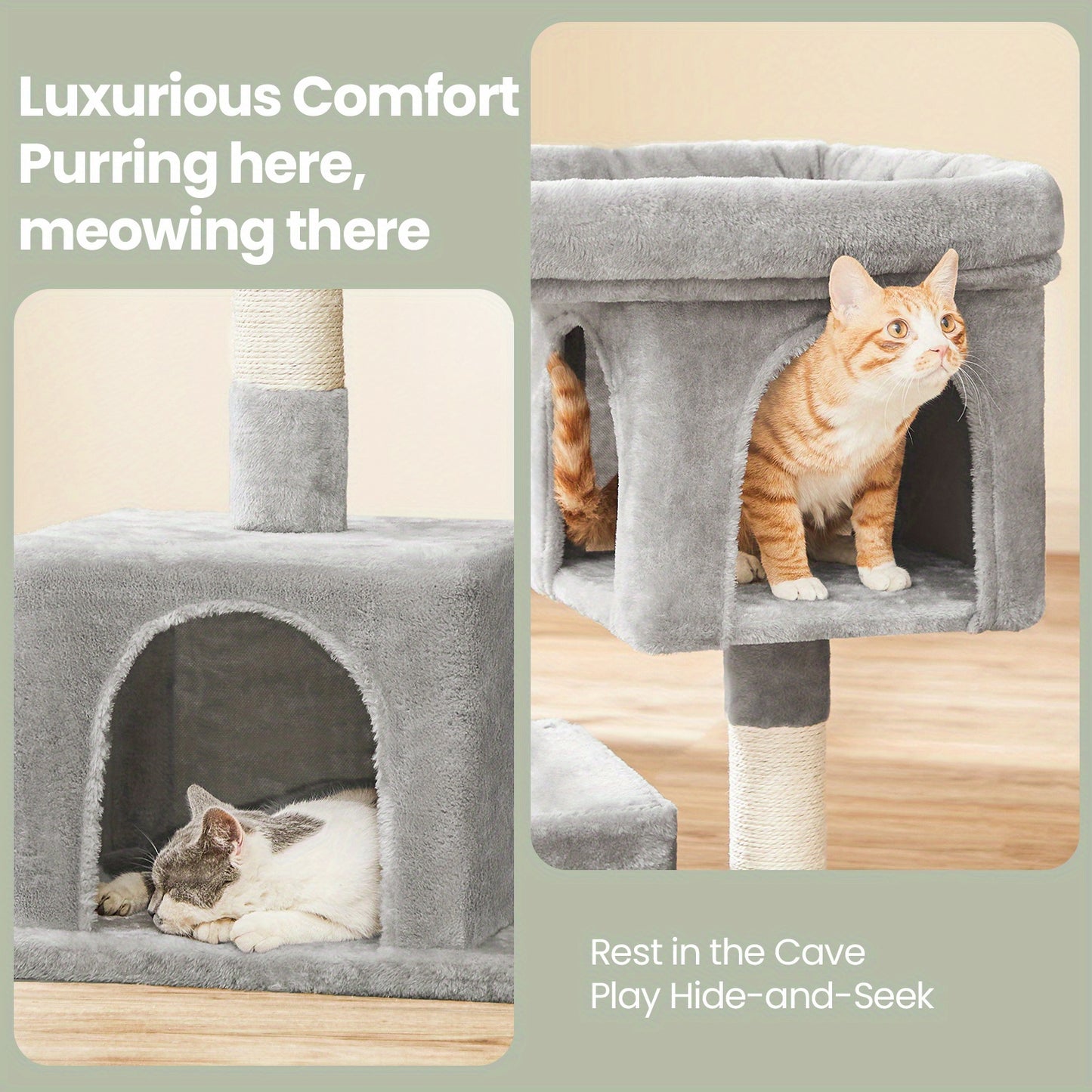 Cat Tower Condo With Large Perch Two Caves Scratching Post