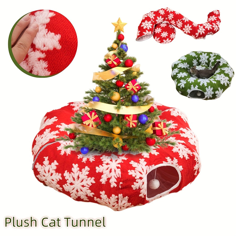 Playfu Christmas Cat Tunnel Bed Plush Donut For Cats