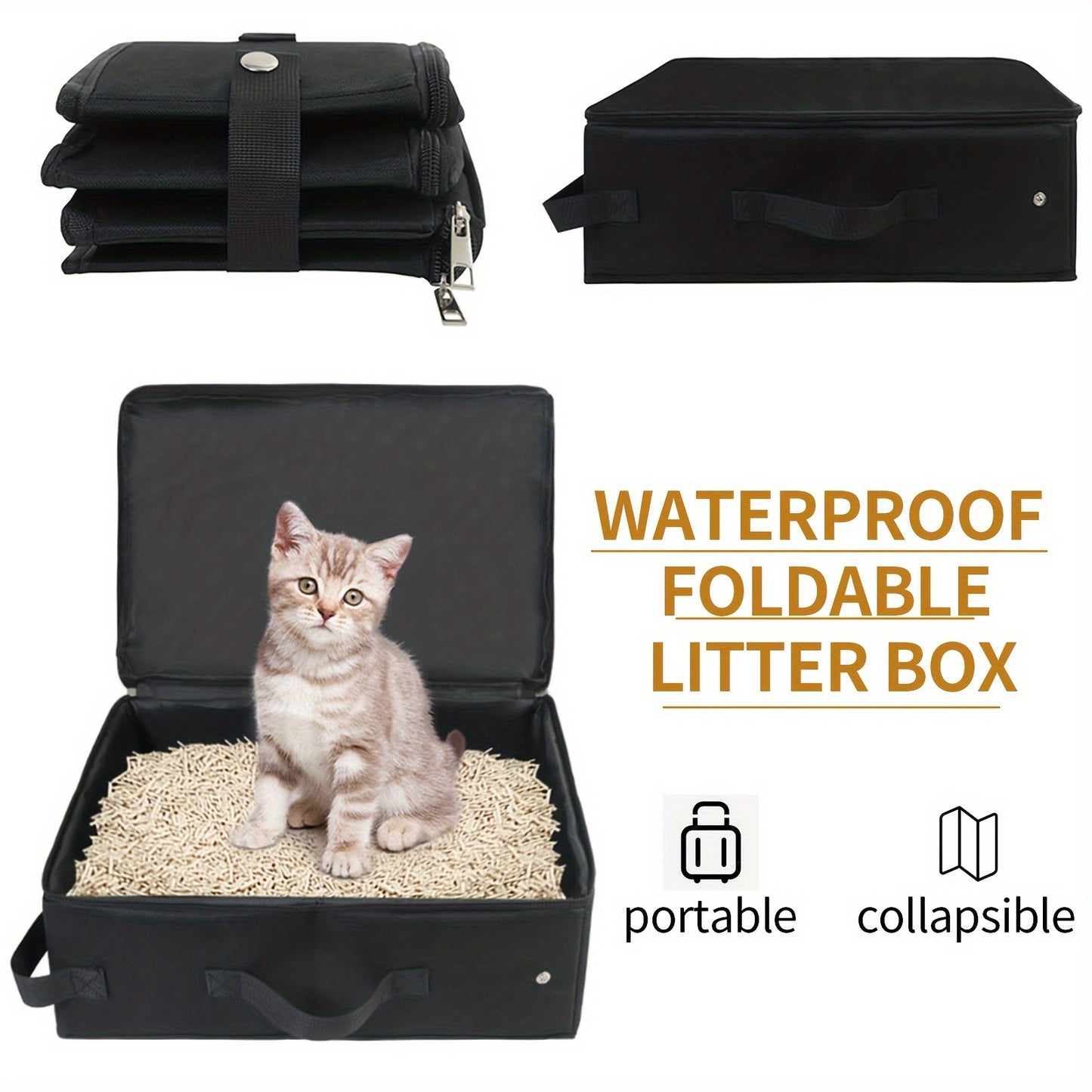 Portable Collapsible Cat Litter Box Zipper Lid for Travel