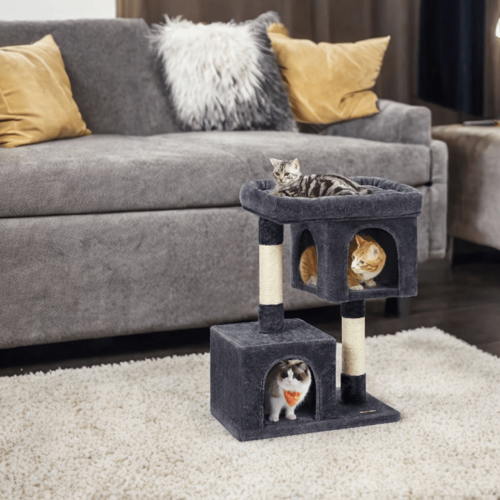 Cat Tree Tower For Indoor Cats With Two Caves And Perch