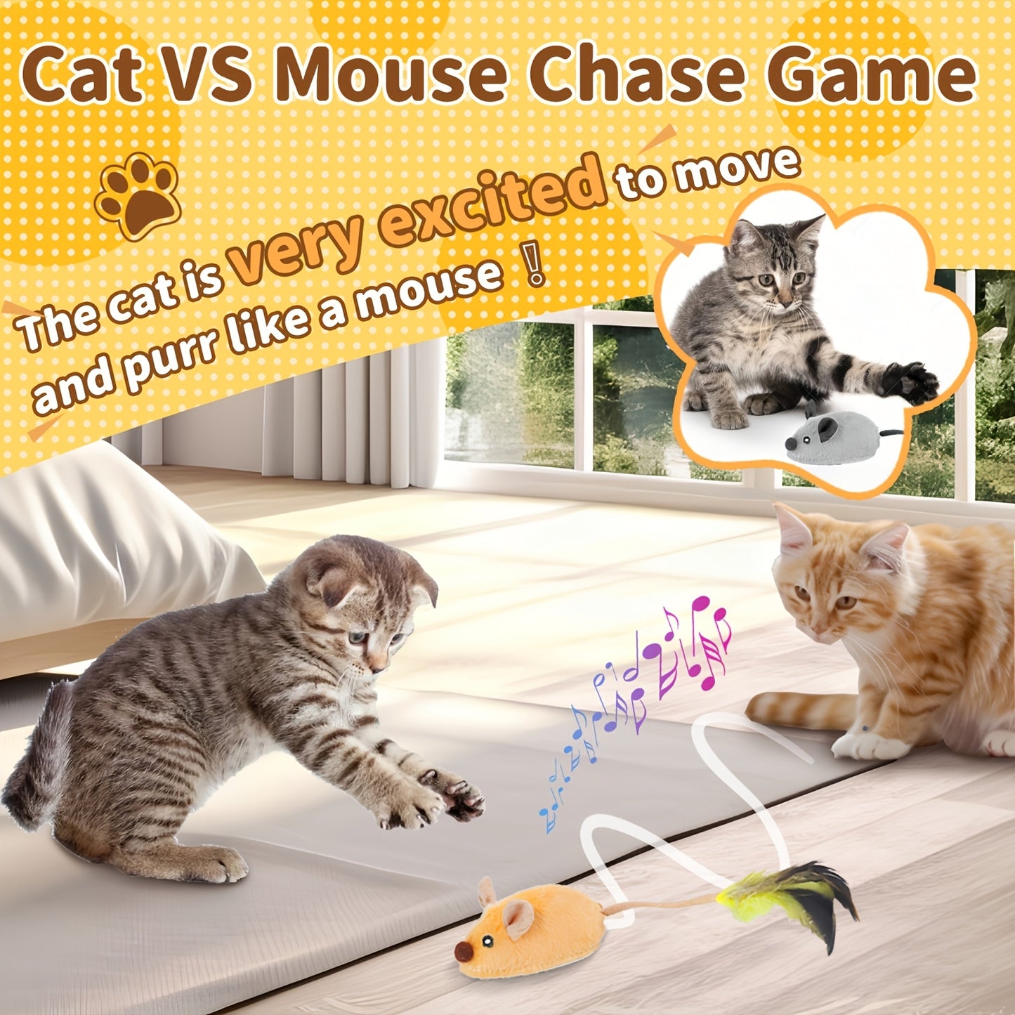 Interactive Rechargeable LED Cat Mouse Toy with Feather Tail