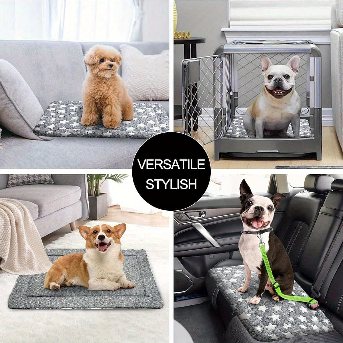 Soft Polyester Dog Bed Mat with Playful Star Pattern