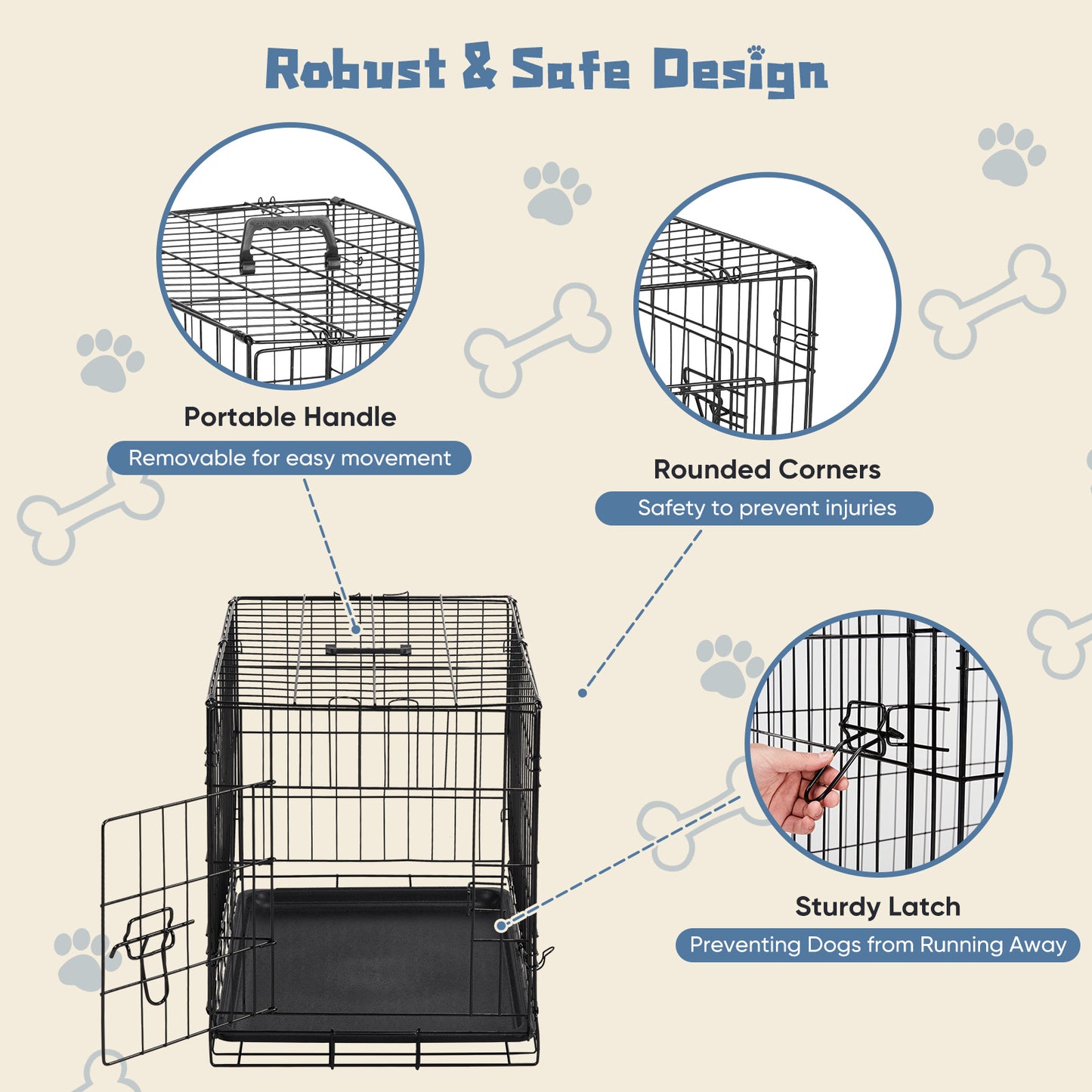 Zhumi Heavy Duty Foldable Dog Crate with Removable Tray