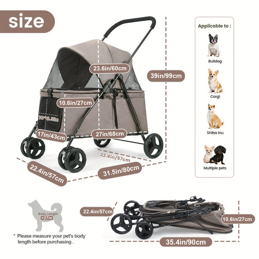 Heavy Duty Pet Stroller One Touch Folding Spacious Interior