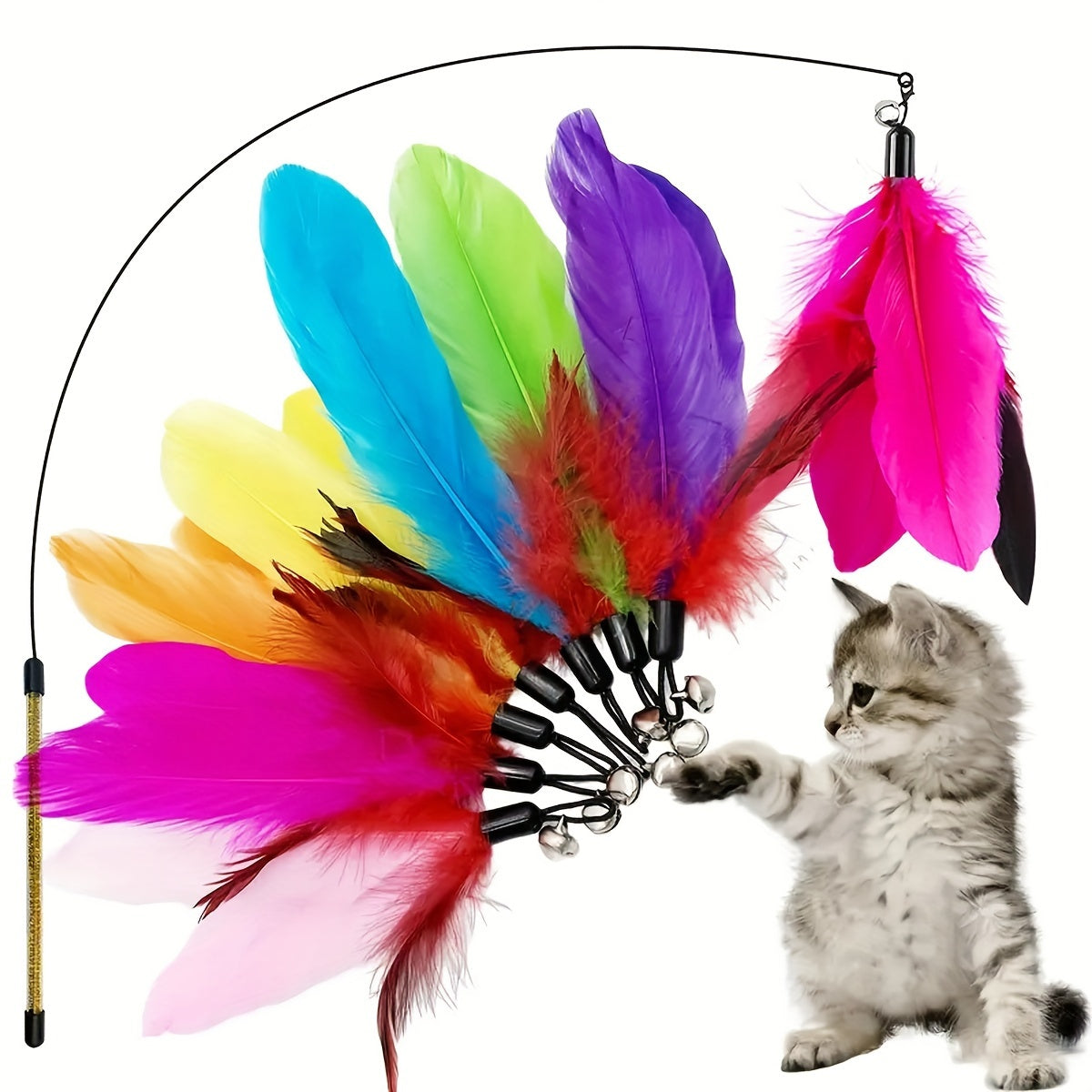 Interactive Cat Wand Toy With Retractable Feather Refills