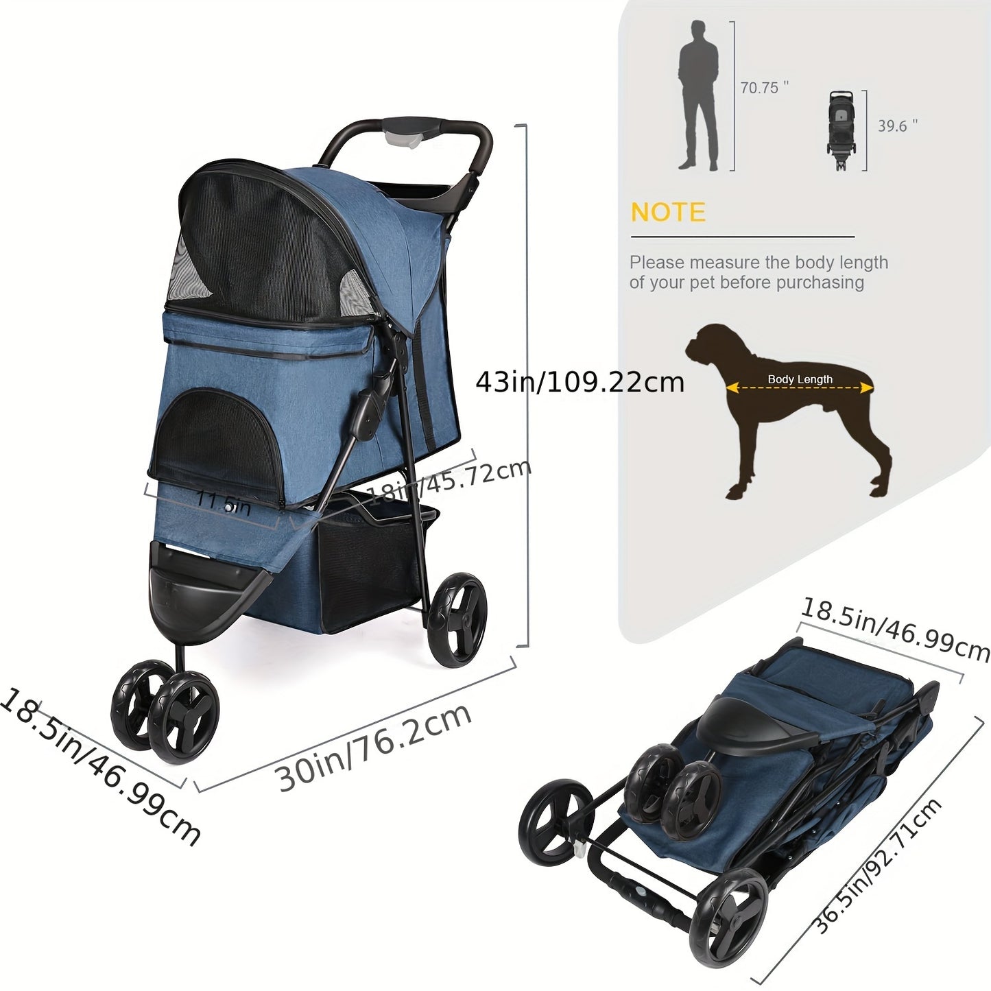 WEDYVKO Dog Stroller For Pets With Alloy Frame Basket
