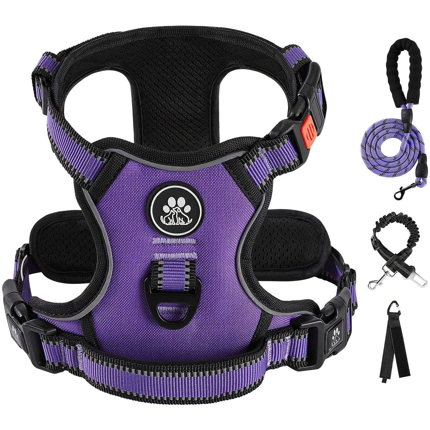 No Pull Reflective Dog Harness and Collar Set for all dog breeds with adjustable straps and reflective stitching for safety