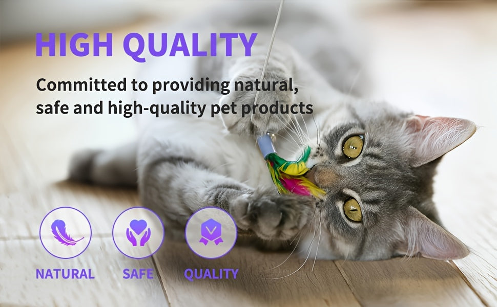Interactive Cat Wand Toy With Retractable Feather Refills
