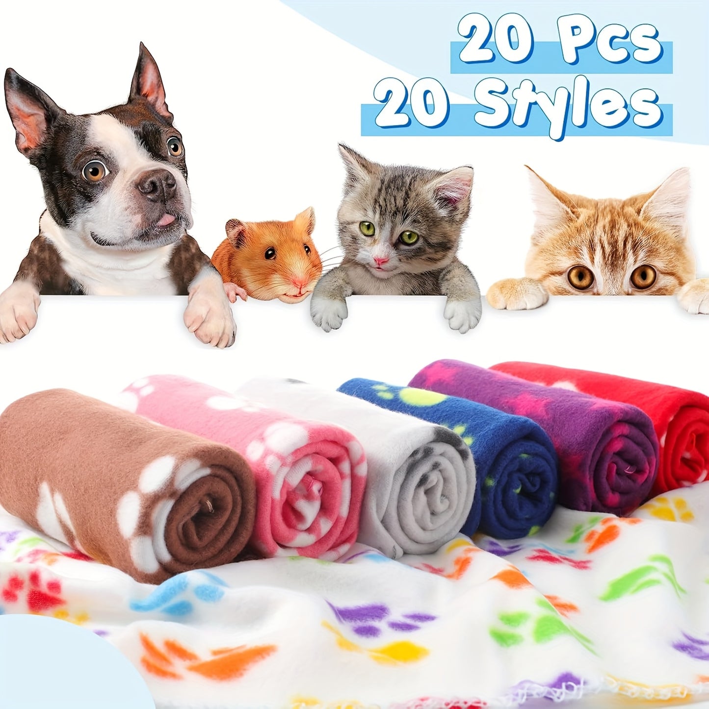 Soft Fleece Puppy Blankets With Playful Paw Prints For Pets