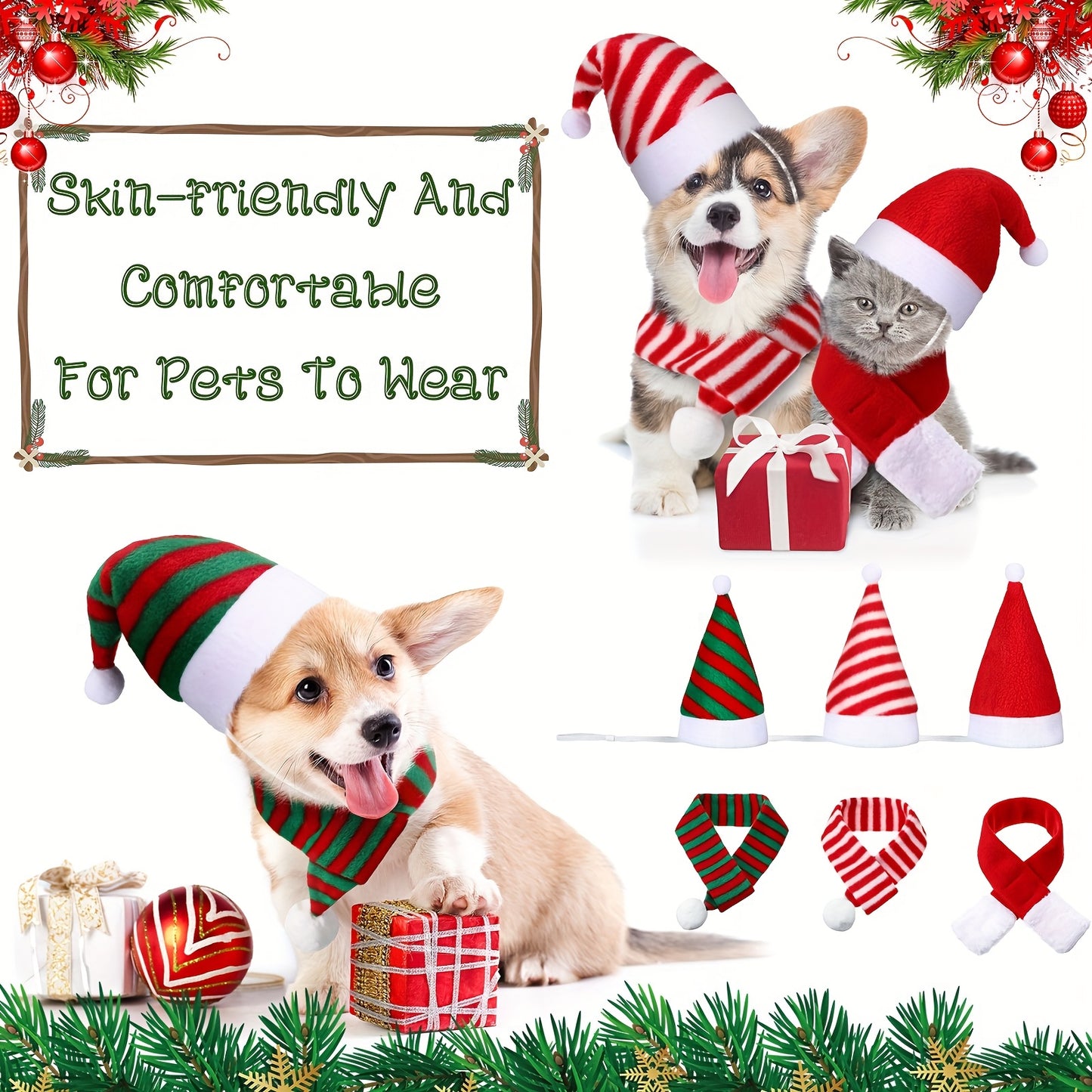PATELAI Christmas Santa Hat With Scarf Set For Pets