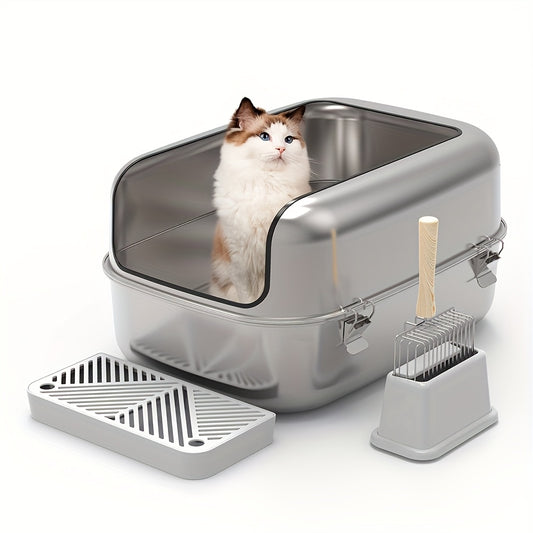 Stainless Steel Cat Litter Box for Easy Cleaning and Durability