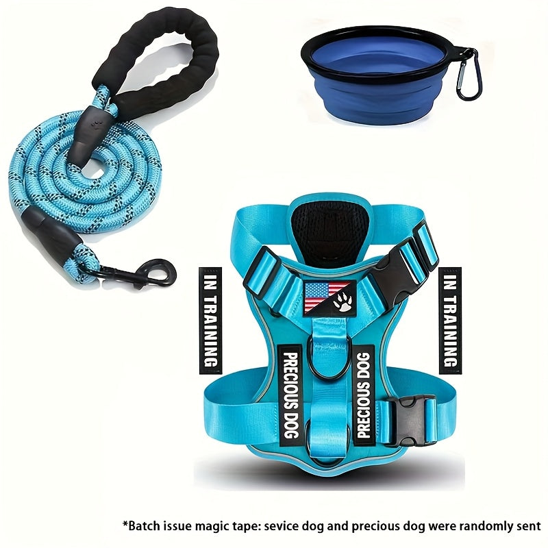Reflective Service Dog Harness Set With Leash 5 Patches Kit