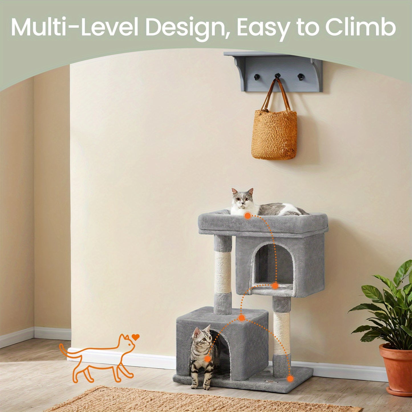 Cat Tower Condo With Large Perch Two Caves Scratching Post