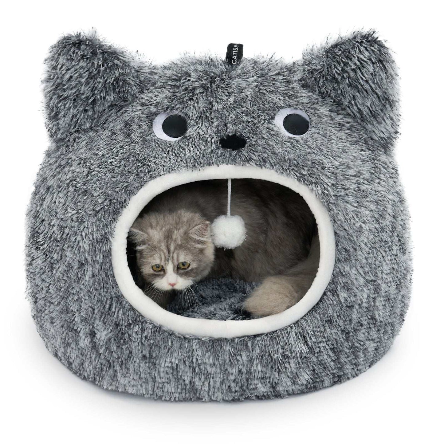 Cozy cat head-shaped bed in soft cotton for indoor cats and small dogs