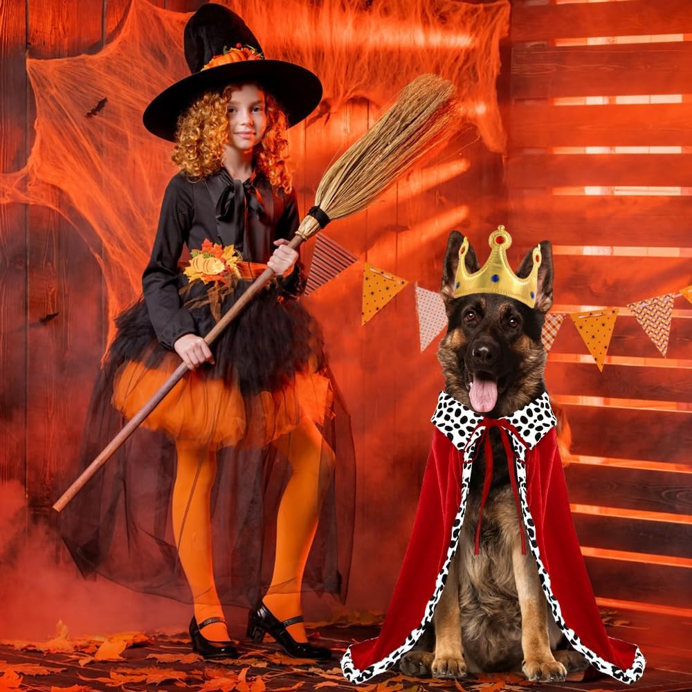 Adjustable King Cape And Crown Costume For Halloween Pets