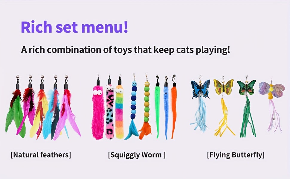 Interactive Cat Wand Toy With Retractable Feather Refills