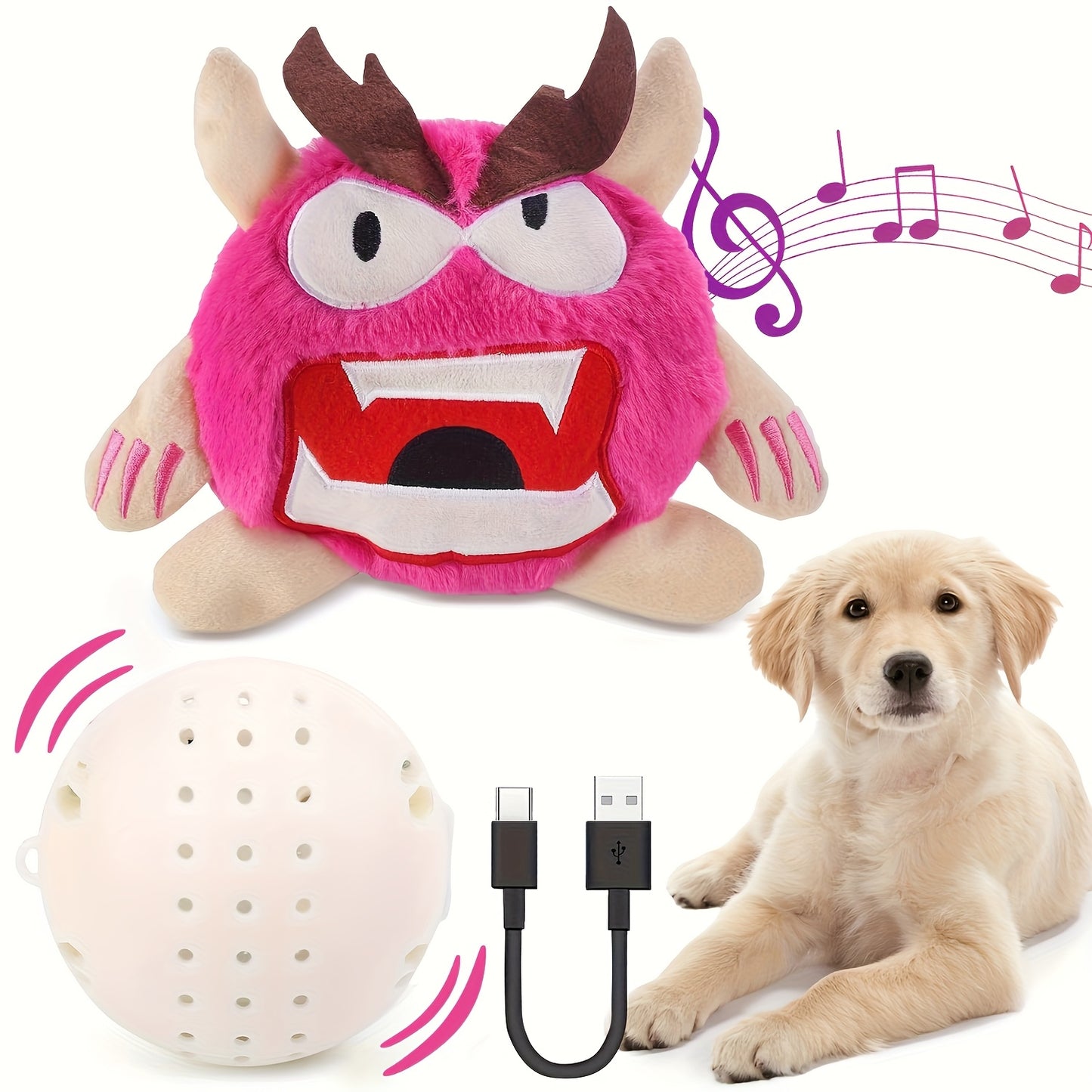 Teddy Run Interactive Monster Plush Ball Dog Toy Squeaky Fun