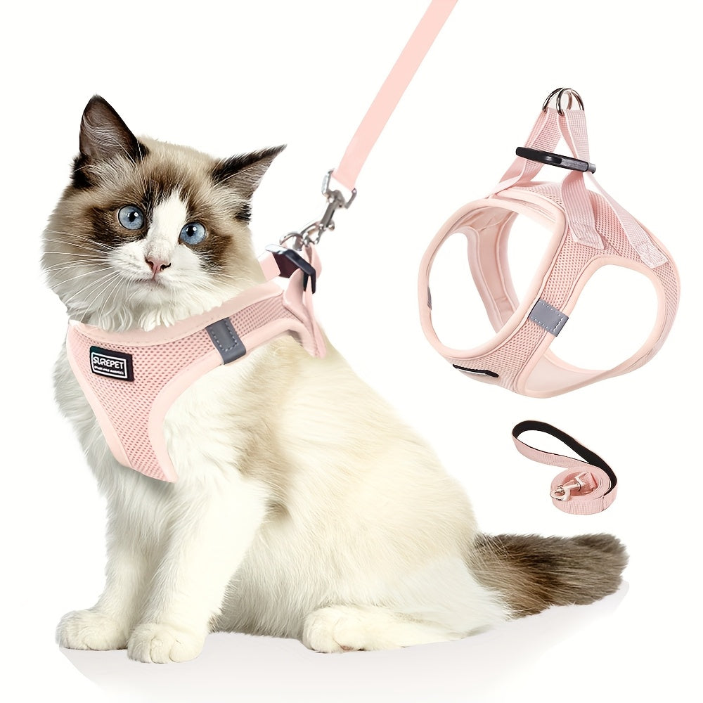 Adjustable Cat Harness with Reflective Strap for Safe Walking