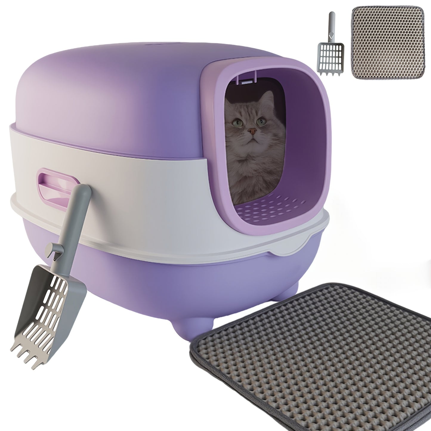 Cat Litter Box With Litter Mat And Scoop Lid