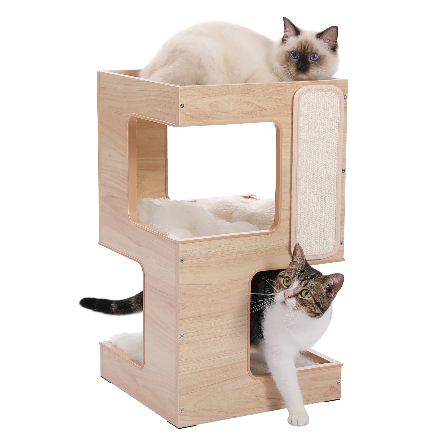 PEQULTICN Cat Bed With Two Condos Scratcher Plush Mats