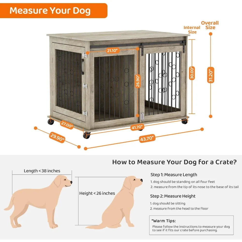 Lockable Dog Crate End Table With Sliding Door Wheels