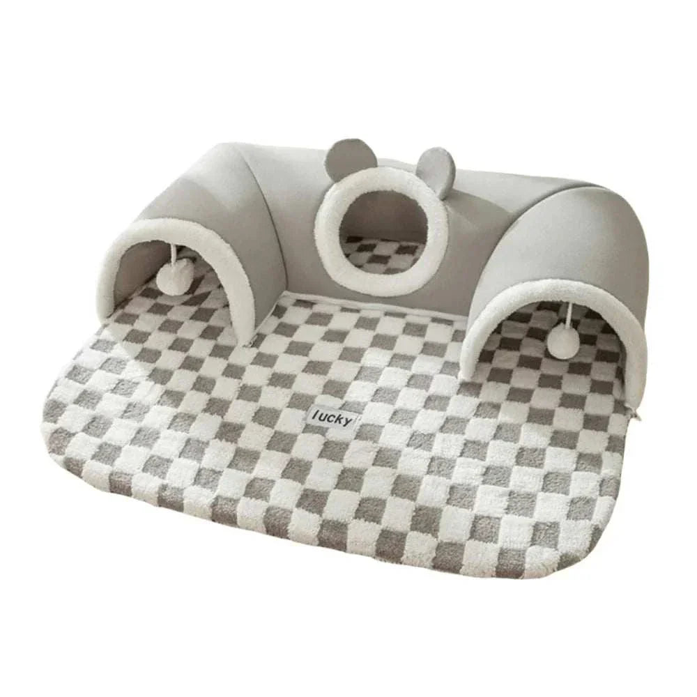 Zhejiang Plush Cat Tunnel Bed cozy brown and gray peekaboo tube toy for cats