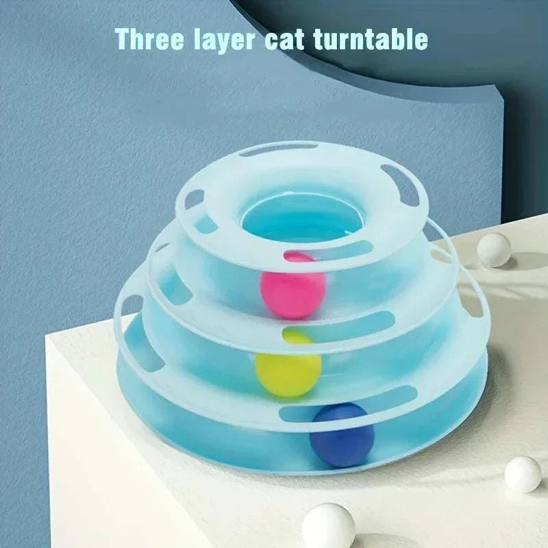 3 Layer Interactive Cat Toy Tower Puzzle With Colorful Balls