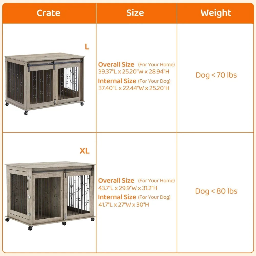 Lockable Dog Crate End Table With Sliding Door Wheels