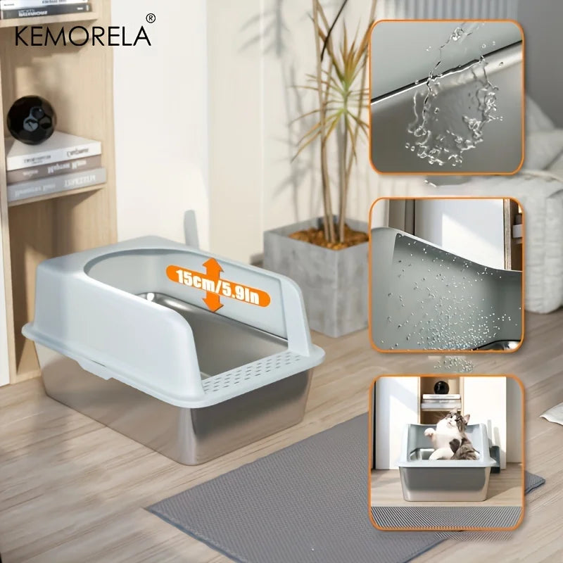 Feature Stainless Steel Litter Box With Lid For Large Cats